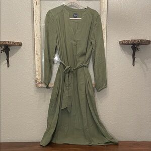 GAP Sage Green Belted Midi Dress